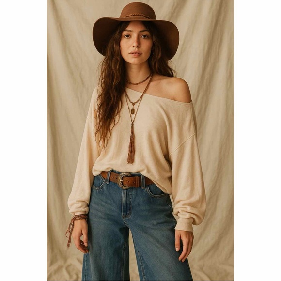 Free People Sweaters - Free People Women's Cream Off Shoulder Sweater Cashmere Large Boho Festival